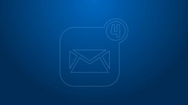 Beyaz çizgi Zarf simgesi mavi arkaplanda izole edildi. Mesaj konsepti alındı. Yeni, e-posta gelen mesaj, SMS. Posta servisi. 4K Video hareketli grafik canlandırması