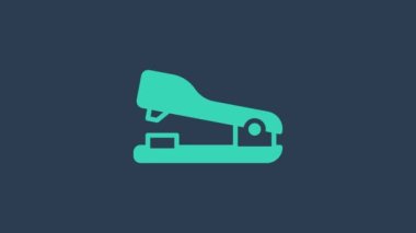 Turkuaz ofis zımba ikonu mavi arka planda izole edildi. Zımba, zımba, kağıt, karton, ofis malzemeleri. 4K Video hareketli grafik canlandırması