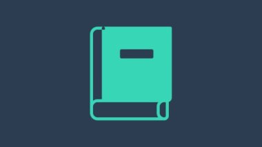 Turkuaz bilim kitabı simgesi mavi arkaplanda izole edildi. 4K Video hareketli grafik canlandırması