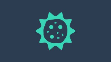 Turkuaz virüs simgesi mavi arkaplanda izole edildi. Corona virüsü 2019-nCoV. Bakteri ve mikroplar, hücre kanseri, mikrop, mantar. 4K Video hareketli grafik canlandırması