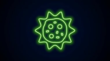 Parlayan neon hattı Virüs simgesi siyah arkaplanda izole edildi. Corona virüsü 2019-nCoV. Bakteri ve mikroplar, hücre kanseri, mikrop, mantar. 4K Video hareketli grafik canlandırması
