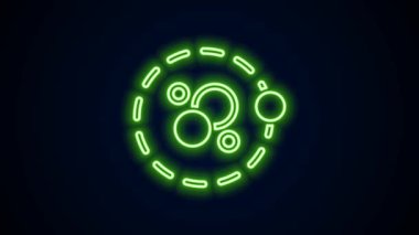 Parlayan neon hattı Atom simgesi siyah arkaplanda izole edildi. Bilimin, eğitimin, nükleer fiziğin, bilimsel araştırmaların sembolü. 4K Video hareketli grafik canlandırması