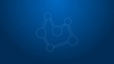 Beyaz çizgi kimyasal formül ikonu mavi arkaplanda izole edildi. Yenilikçi tıp, sağlık, araştırma ve bilim için soyut altıgen. 4K Video hareketli grafik canlandırması