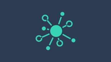 Turkuaz Molekül simgesi mavi arkaplanda izole edildi. Kimya moleküllerinin yapısı, fen öğretmenlerinin yenilikçi eğitim posteri. 4K Video hareketli grafik canlandırması