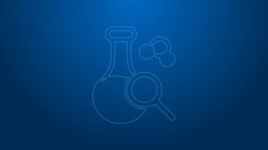 Mavi arka planda beyaz çizgi test tüpü ve kimyasal test ikonu izole edildi. Laboratuvar cam levhası. 4K Video hareketli grafik canlandırması