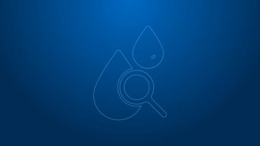 Beyaz çizgi damla ve büyüteç simgesi mavi arkaplanda izole edildi. 4K Video hareketli grafik canlandırması