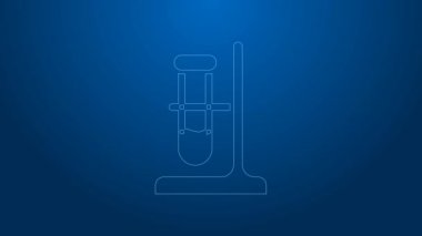 Mavi arka planda beyaz çizgi cam tüp deney tüpü ikonu izole edildi. Laboratuvar ekipmanları. 4K Video hareketli grafik canlandırması