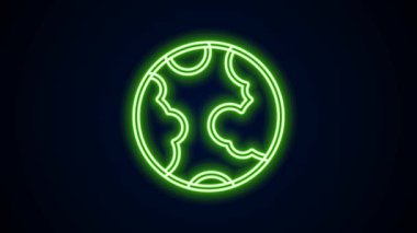 Parlayan neon çizgisi Dünya ikonu siyah arka planda izole edildi. Dünya ya da Dünya işareti. Küresel internet sembolü. Geometrik şekiller. 4K Video hareketli grafik canlandırması