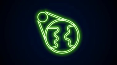 Parlayan neon çizgisi Dünya ikonu siyah arka planda izole edildi. Dünya ya da Dünya işareti. Küresel internet sembolü. Geometrik şekiller. 4K Video hareketli grafik canlandırması