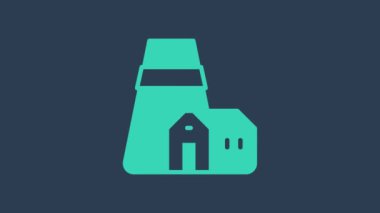 Turkuaz enerji santrali ve fabrika ikonu mavi arka planda izole edildi. Enerji endüstrisi konsepti. 4K Video hareketli grafik canlandırması