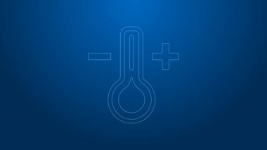 Beyaz çizgi Meteoroloji termometresi mavi arkaplanda izole edilmiş ikonu ölçüyor. Termometre termometresi sıcak ya da soğuk hava gösteriyor. 4K Video hareketli grafik canlandırması