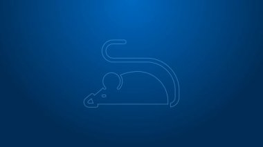 Beyaz çizgi deneysel fare simgesi mavi arkaplanda izole edildi. 4K Video hareketli grafik canlandırması