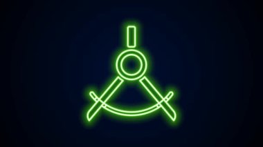 Parlayan neon çizgisi Siyah arkaplanda pusula simgesi çizimi. Pusula işareti. Çizim ve eğitim araçları. Geometrik alet. 4K Video hareketli grafik canlandırması