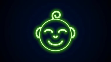 Parlayan neon hattı Mutlu küçük çocuk baş simgesi siyah arka planda izole edildi. Erkek bebeğin yüzü. 4K Video hareketli grafik canlandırması