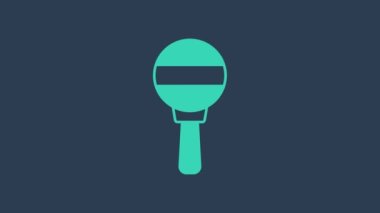 Turkuaz bebek oyuncağı ikonu mavi arka planda izole edildi. Fasulye torbası işareti. 4K Video hareketli grafik canlandırması