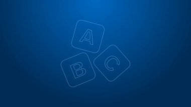 Beyaz çizgi ABC blok simgesi mavi arkaplanda izole edildi. A, B, C harfli alfabe küpleri. 4K Video hareketli grafik canlandırması