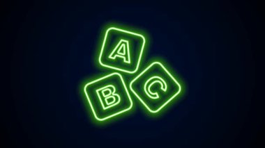Parlayan neon hattı ABC blok simgesi siyah arkaplanda izole edildi. A, B, C harfli alfabe küpleri. 4K Video hareketli grafik canlandırması