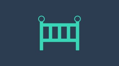 Turkuaz Bebek Beşiği ikonu mavi arka planda izole edildi. 4K Video hareketli grafik canlandırması