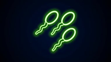 Parlayan neon hattı Sperm simgesi siyah arkaplanda izole edildi. 4K Video hareketli grafik canlandırması