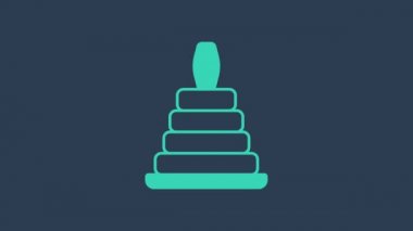 Turkuaz Piramit oyuncak ikonu mavi arkaplanda izole edildi. 4K Video hareketli grafik canlandırması