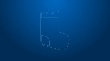 Beyaz çizgi bebek çorabı giysisi ikonu mavi arka planda izole edilmiş. 4K Video hareketli grafik canlandırması