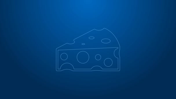 Línea blanca Icono de queso aislado sobre fondo azul. Animación gráfica de vídeo 4K — Vídeo de stock
