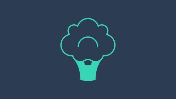 Tyrkysová ikona brokolice izolovaná na modrém pozadí. Grafická animace pohybu videa 4K — Stock video