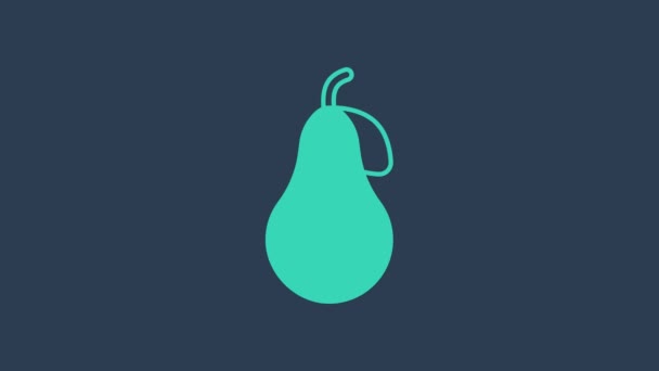 Turquoise Pear icon isolated on blue background. Fruit with leaf symbol. 4K Video motion graphic animation — Stock Video