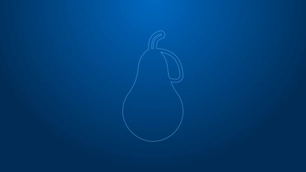 White line Pear icon isolated on blue background. Fruit with leaf symbol. 4K Video motion graphic animation — Stock Video