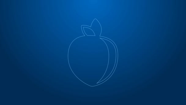 White line Plum fruit icon isolated on blue background. 4K Video motion graphic animation — Stock Video