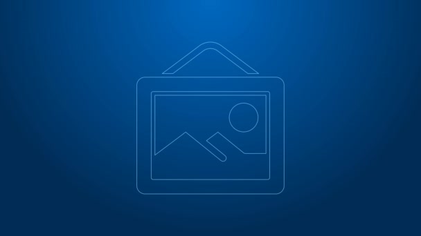 White line Picture landscape icon isolated on blue background. 4K Video motion graphic animation — Stock Video