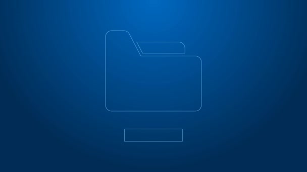 White line Document folder icon isolated on blue background. Accounting binder symbol. Bookkeeping management. 4K Video motion graphic animation — Stock Video