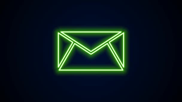 Línea de neón brillante Icono de correo y correo electrónico aislado sobre fondo negro. Envolvente símbolo e-mail. Señal de correo electrónico. Animación gráfica de vídeo 4K — Vídeo de stock