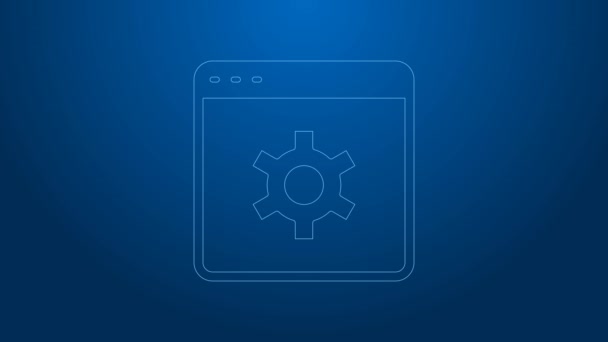 화이트 라인 브라우저는 파란 배경에 고립 된 아이콘을 설정 합니다. 조정, 서비스, 정비, 수리, 수리. 4K 비디오 모션 그래픽 애니메이션 — 비디오