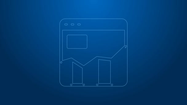 Biała linia Wykres, harmonogram, wykres, diagram, infografika, ikona wykresu ciasta izolowana na niebieskim tle. 4K Animacja graficzna ruchu wideo — Wideo stockowe