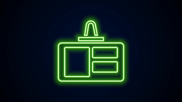 Icono de insignia de identificación de línea de neón brillante aislado sobre fondo negro. Se puede utilizar para la presentación, la identidad de la empresa, la publicidad. Animación gráfica de vídeo 4K — Vídeos de Stock