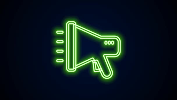 Glowing neon line Megaphone icon isolated on black background. Speaker sign. 4K Video motion graphic animation — Stock Video
