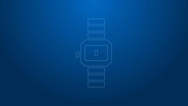 Weiße Linie Armbanduhr Symbol isoliert auf blauem Hintergrund. Armbanduhr-Symbol. 4K Video Motion Grafik Animation — Stockvideo
