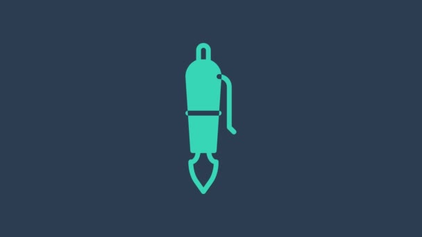 Turkusowy Fontanna pióro nib ikona izolowane na niebieskim tle. Znak narzędzia długopisu. 4K Animacja graficzna ruchu wideo — Wideo stockowe