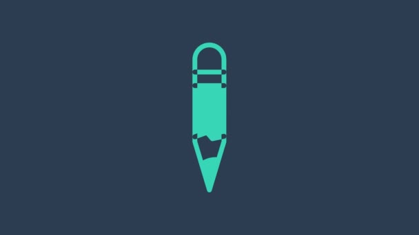 Turquoise Pencil icon isolated on blue background. Drawing and educational tools. School office symbol. 4K Video motion graphic animation — Stock Video