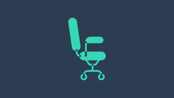 Turkusowa ikona krzesła biurowego na niebieskim tle. 4K Animacja graficzna ruchu wideo — Wideo stockowe