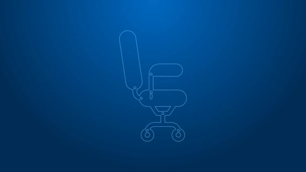 Bílá čára Kancelářská židle ikona izolované na modrém pozadí. Grafická animace pohybu videa 4K — Stock video