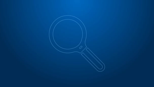 White line Magnifying glass icon isolated on blue background. Search, focus, zoom, business symbol. 4K Video motion graphic animation — Stock Video