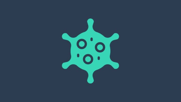 Бірюзова ікона Virus ізольована на синьому фоні. Вірус Корони 2019-nCoV. Бактерії та мікроби, рак клітин, мікроби, гриби. 4K Відеографічна анімація — стокове відео