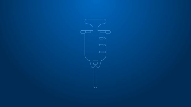 White line Syringe icon isolated on blue background. Syringe for vaccine, vaccination, injection, flu shot. Medical equipment. 4K Video motion graphic animation — Stock Video