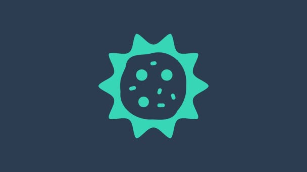 Turquoise Virus icon isolated on blue background. Corona virus 2019-nCoV. Bacteria and germs, cell cancer, microbe, fungi. 4K Video motion graphic animation — Stock Video