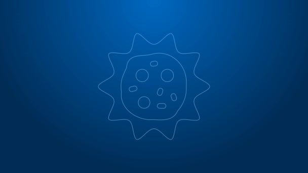 White line Virus icon isolated on blue background. Corona virus 2019-nCoV. Bacteria and germs, cell cancer, microbe, fungi. 4K Video motion graphic animation — Stock Video