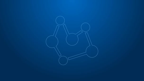 Biała linia Ikona formuły chemicznej izolowana na niebieskim tle. Streszczenie sześciokąta dla medycyny innowacji, zdrowia, badań i nauki. 4K Animacja graficzna ruchu wideo — Wideo stockowe