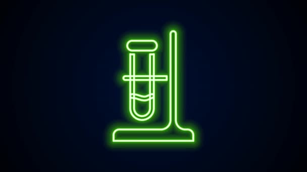 Glowing neon line Glass test tube flask on stand icon isolated on black background. Laboratory equipment. 4K Video motion graphic animation — Stock Video