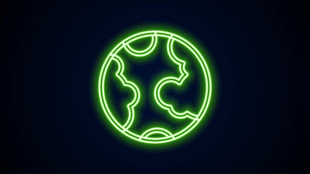 Világító neon vonal Föld földgömb ikon elszigetelt fekete háttérrel. Világ vagy Föld jel. Globális internet szimbólum. Geometrikus formák. 4K Videó mozgás grafikus animáció — Stock videók